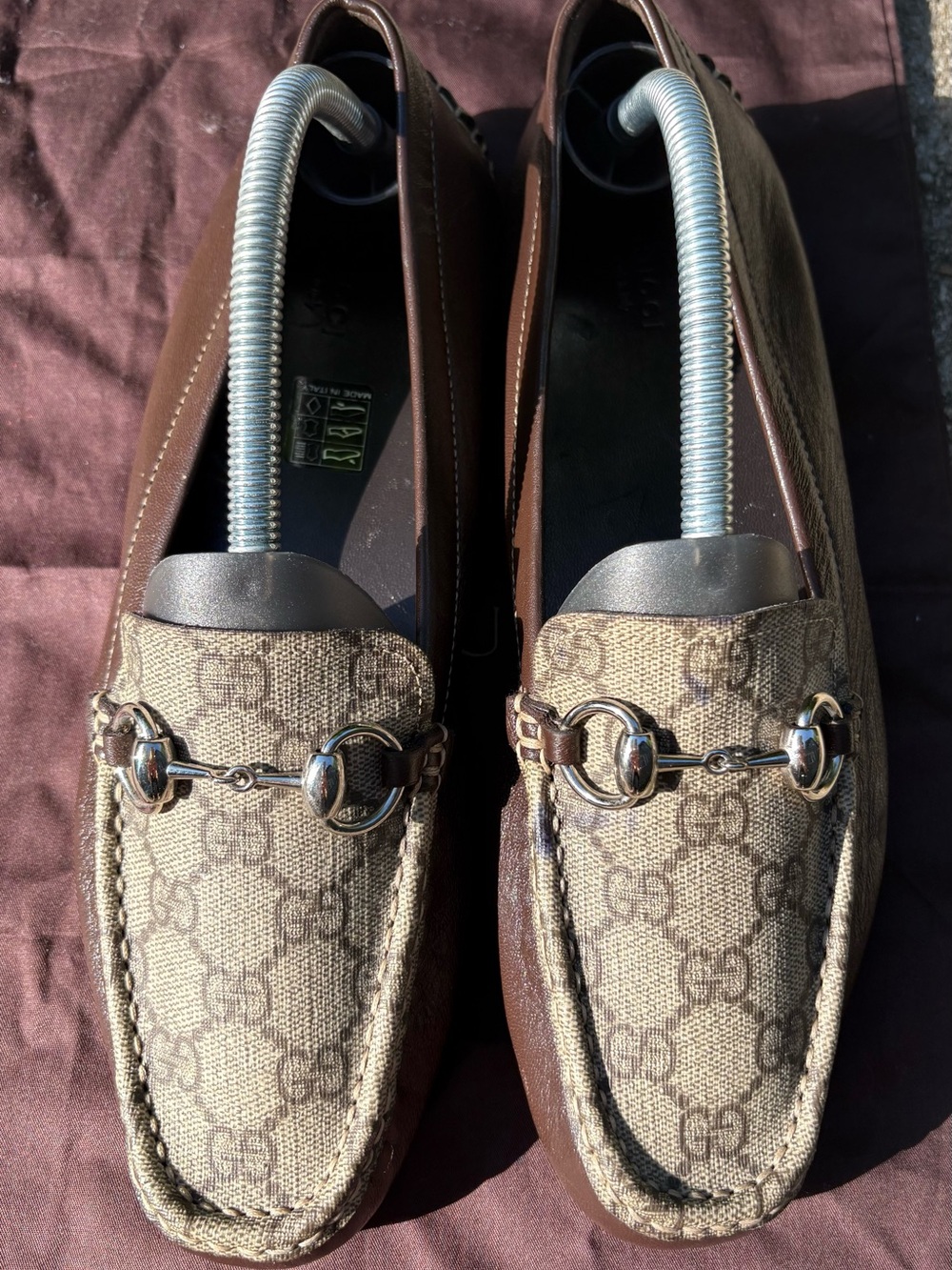 NWOT Vintage GUCCI GG Monogram Canvas & Leather Horsebit Driving Loafers EU 40.5